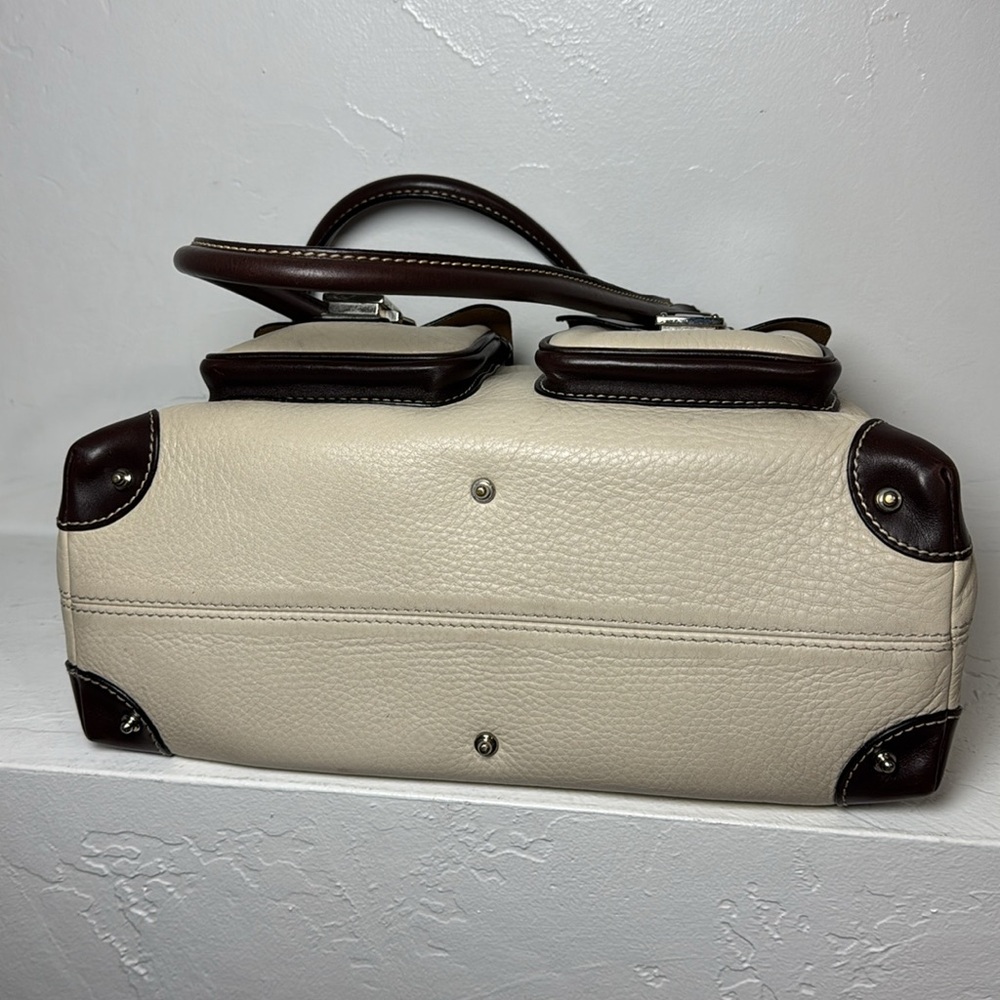 Dooney & Bourke cream & brown leather double pocket tote - Picture 4 of 15